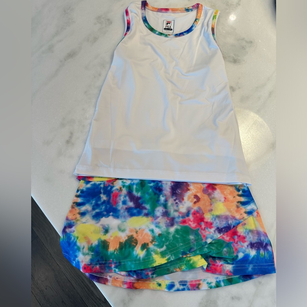 Fila Girls Tennis Tank & Skirt Set Outfit Tie-dye NWOT